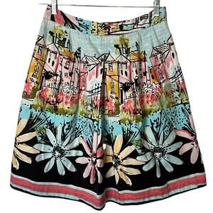 A-Line Floral & Village Print Skirt in Multi